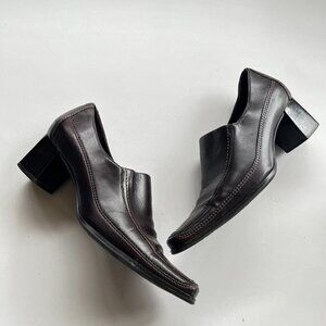 FRANCO SARTO SQUARE TOE CHUNKY HEEL BROWN LEATHER WOMENS‎ SIZE 6.5M PUMPS…